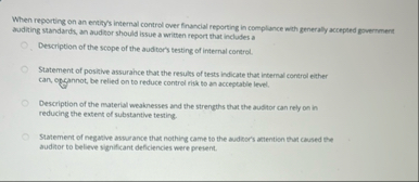 When reporting on an entify's internal control