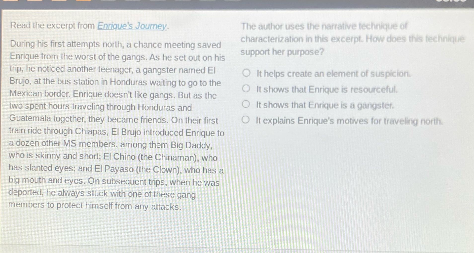 Read the excerpt from Enrique's Journey. The