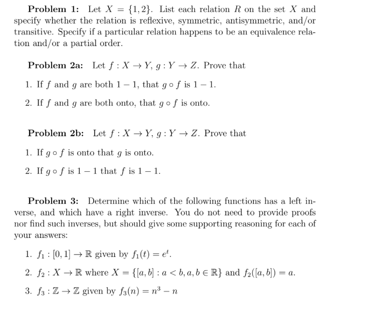 please help me! Problem 1: Let X = {1,2}. List