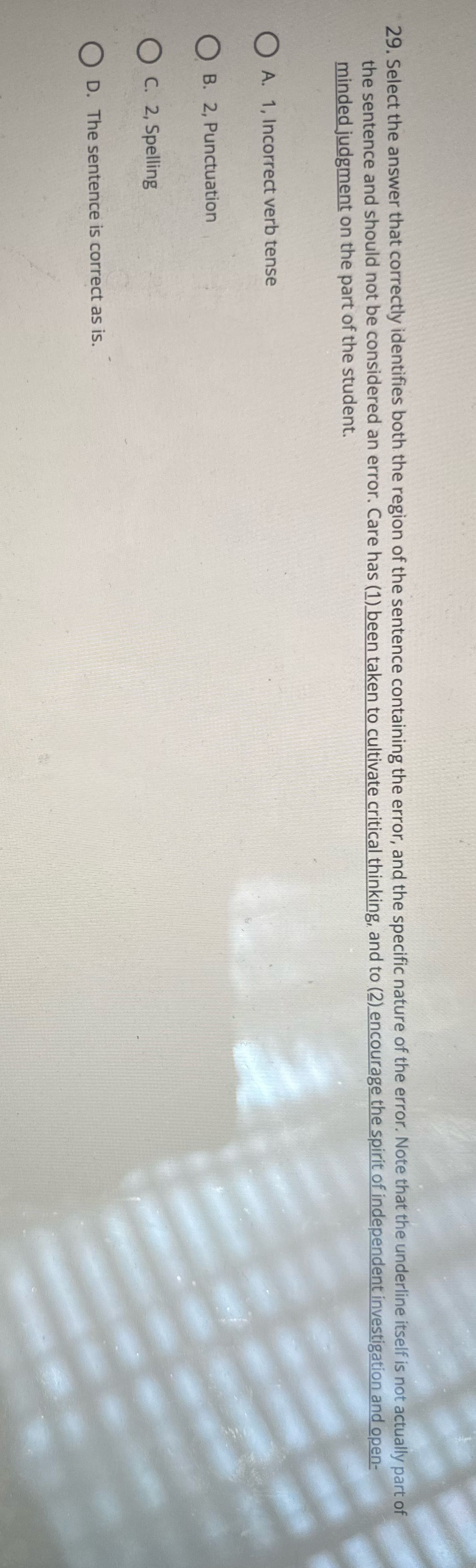 29. Select the answer that correctly identifies
