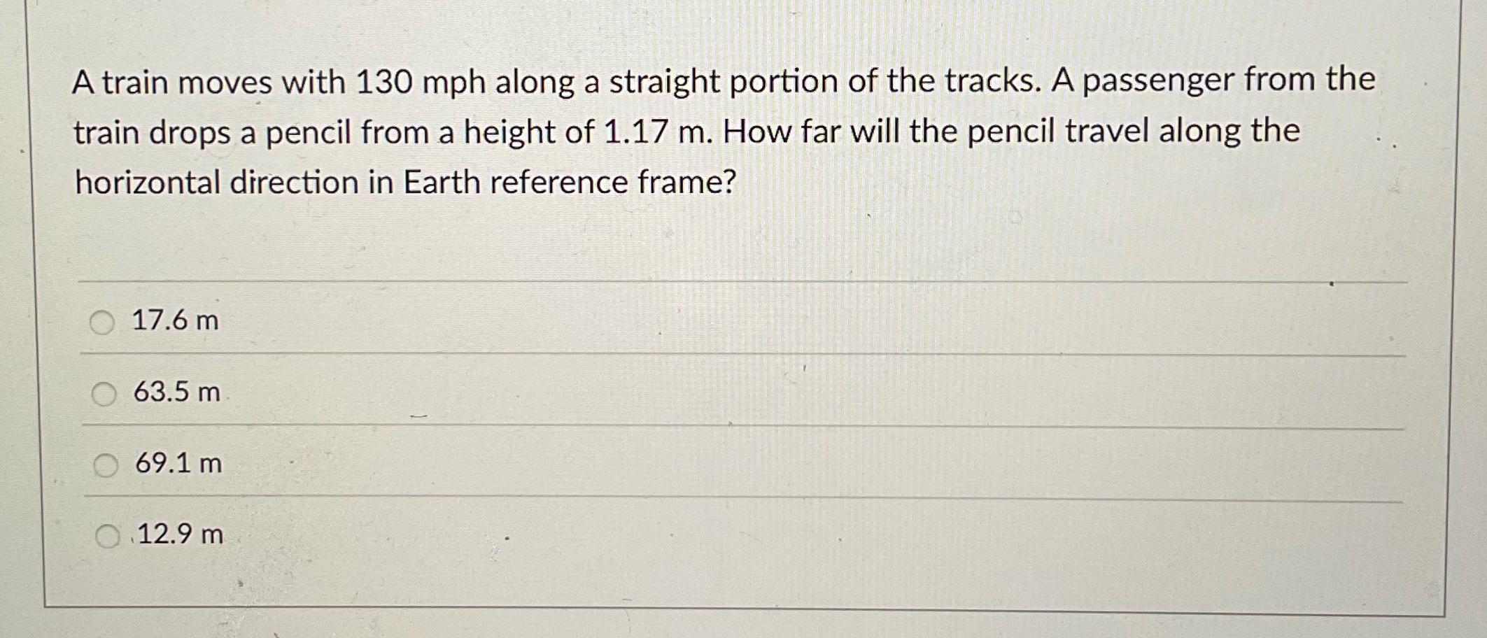 A train moves with 130 mph along a straight