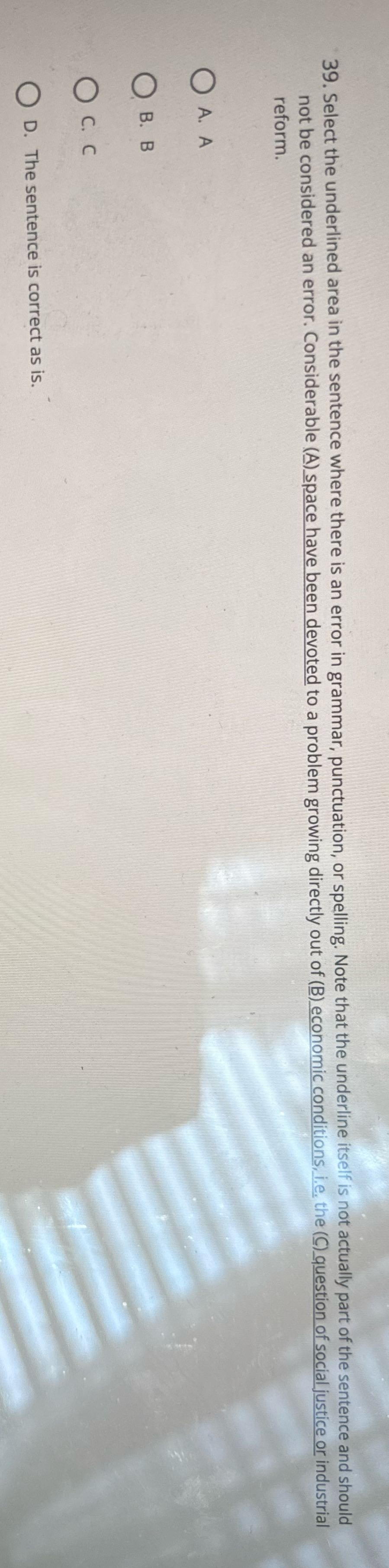 39. Select the underlined area in the sentence