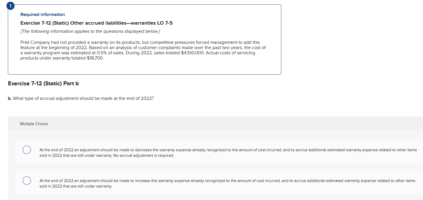 1 Required information Exercise 7 - 1 2 ( Static