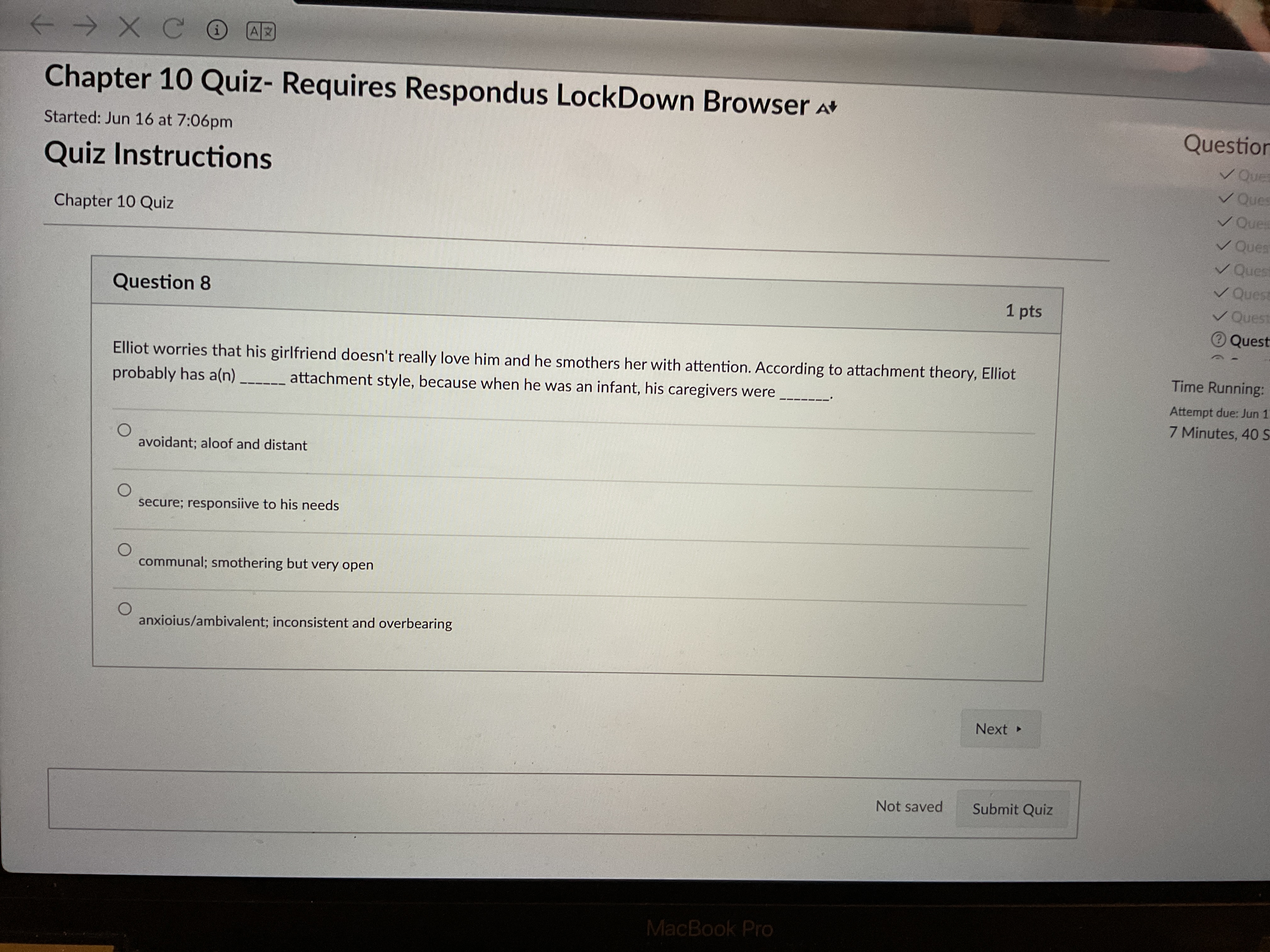 answer F - X C H AZ Chapter 10 Quiz- Requires