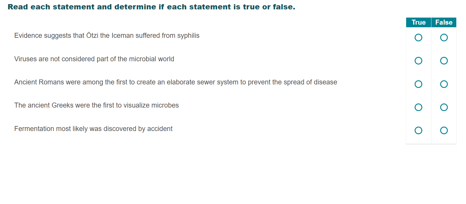 match Read each statement and determine if each