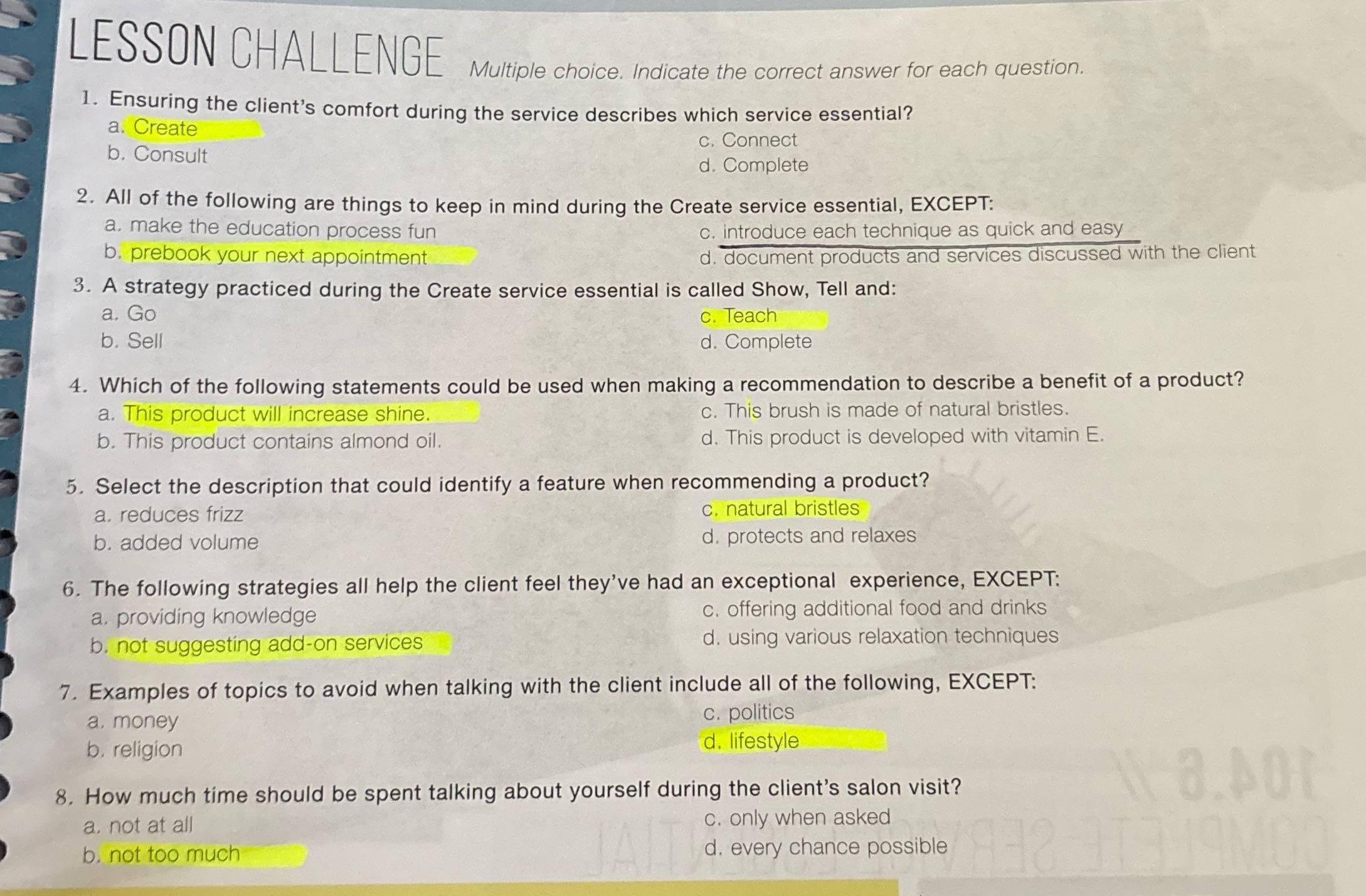 LESSON CHALLENGE Multiple choice. Indicate the