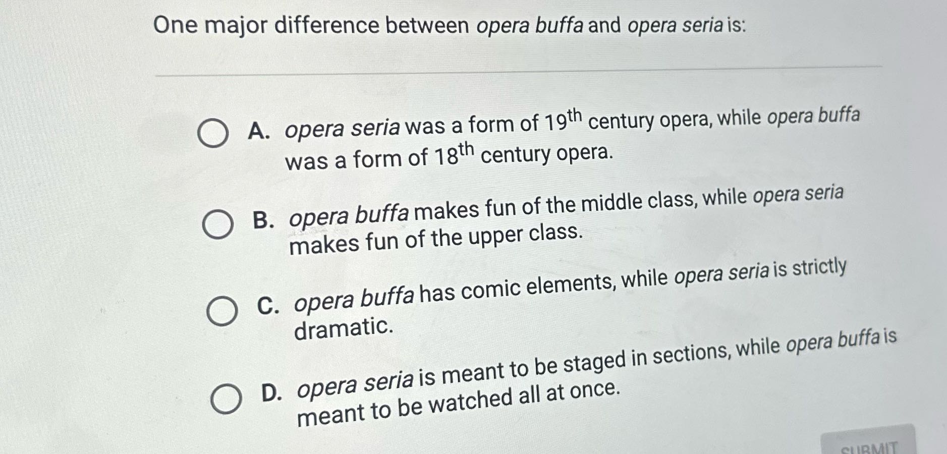 One major difference between opera buffa and