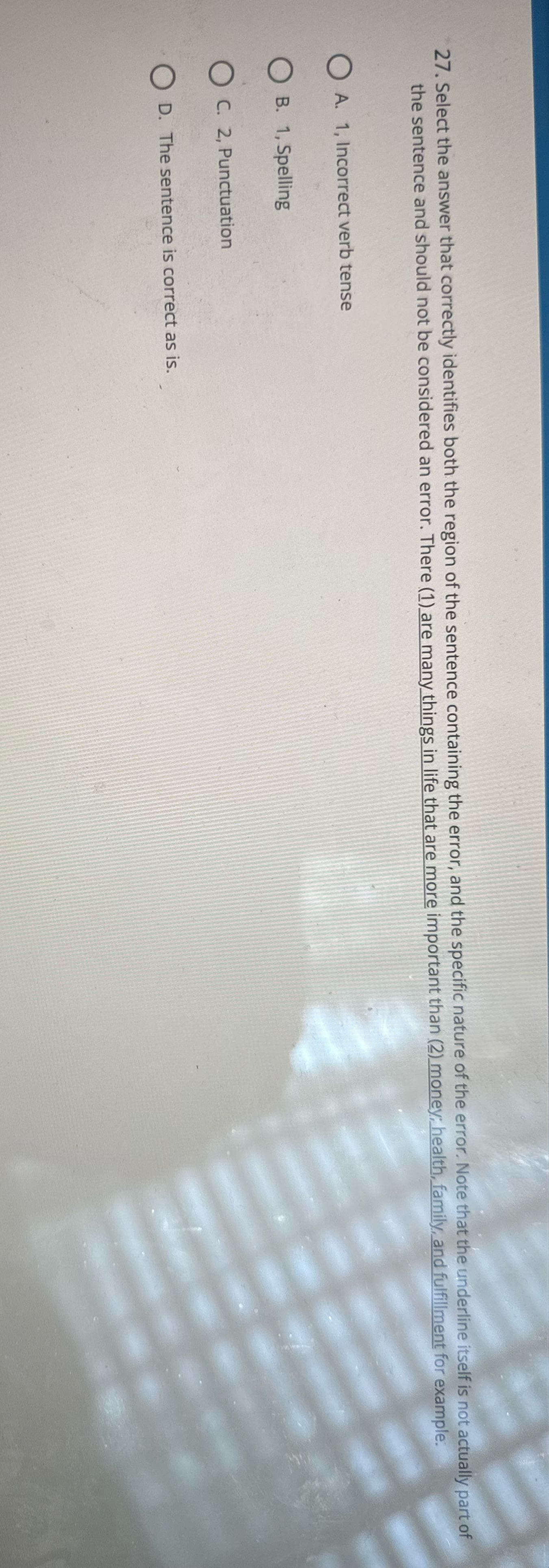 27. Select the answer that correctly identifies