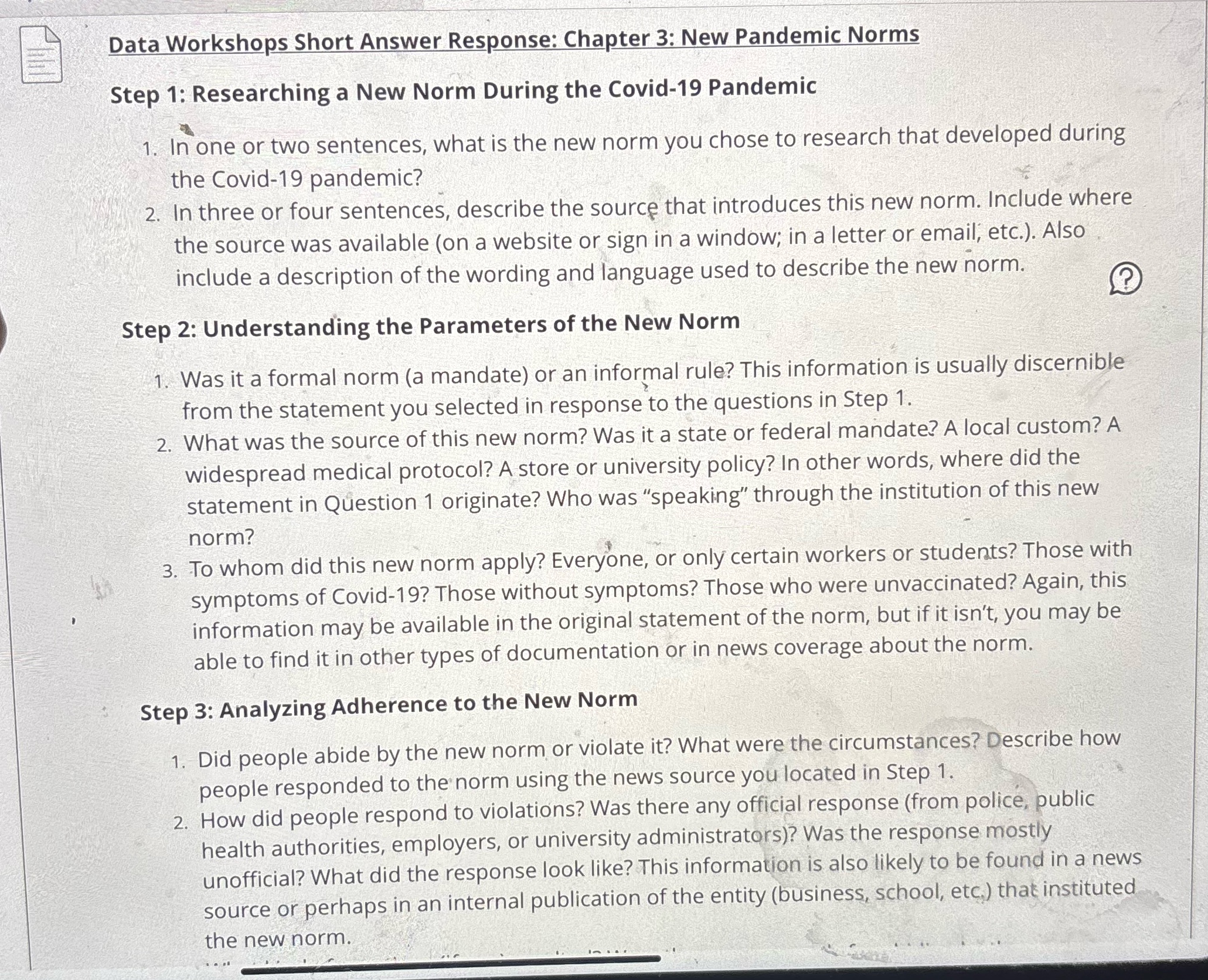 - Data Workshops Short Answer Response: Chapter