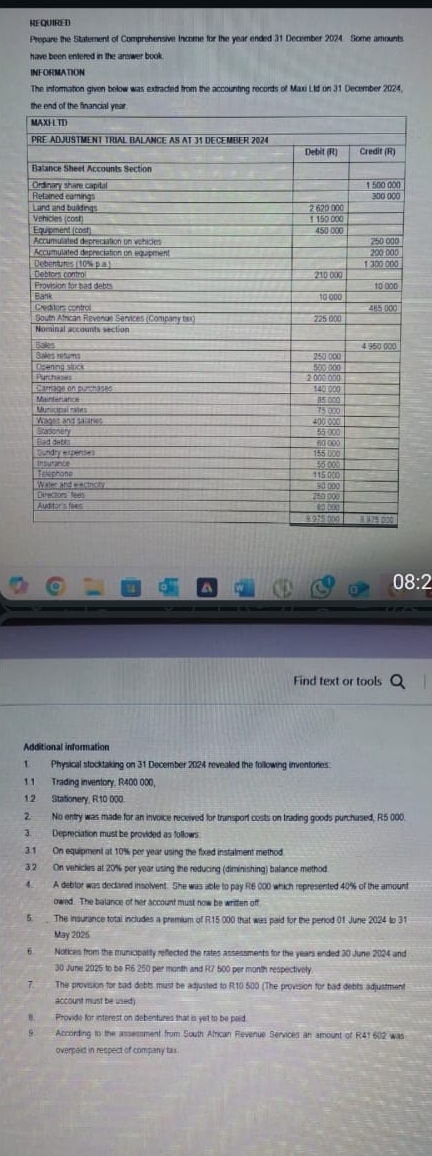 1 REQUIREDPrepare te Statnent of Coprhensive