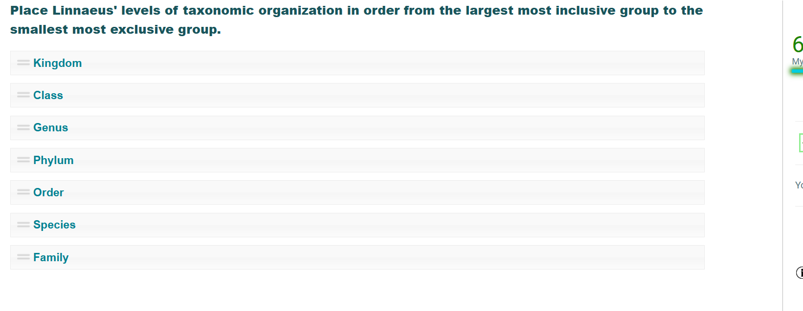 place in order Place Linnaeus' levels of