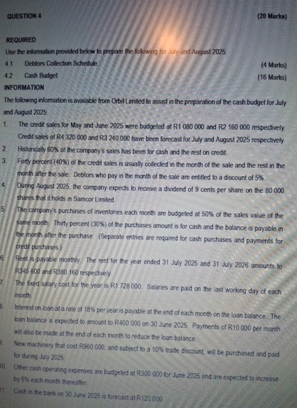 QUESTION 4 ( 2 0 Marka ) REQUIRED Use the