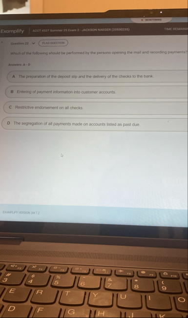 Examplify Acct 4 3 3 7 Summer 2 3 Exam 2 -