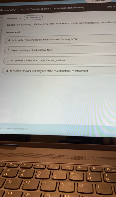 Examplify ACCT 4 3 9 7 Summer 2 5 Exam 2 -