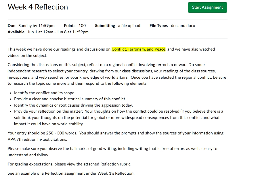 Week 4 Reflection Due Sunday by 11:59pm Points