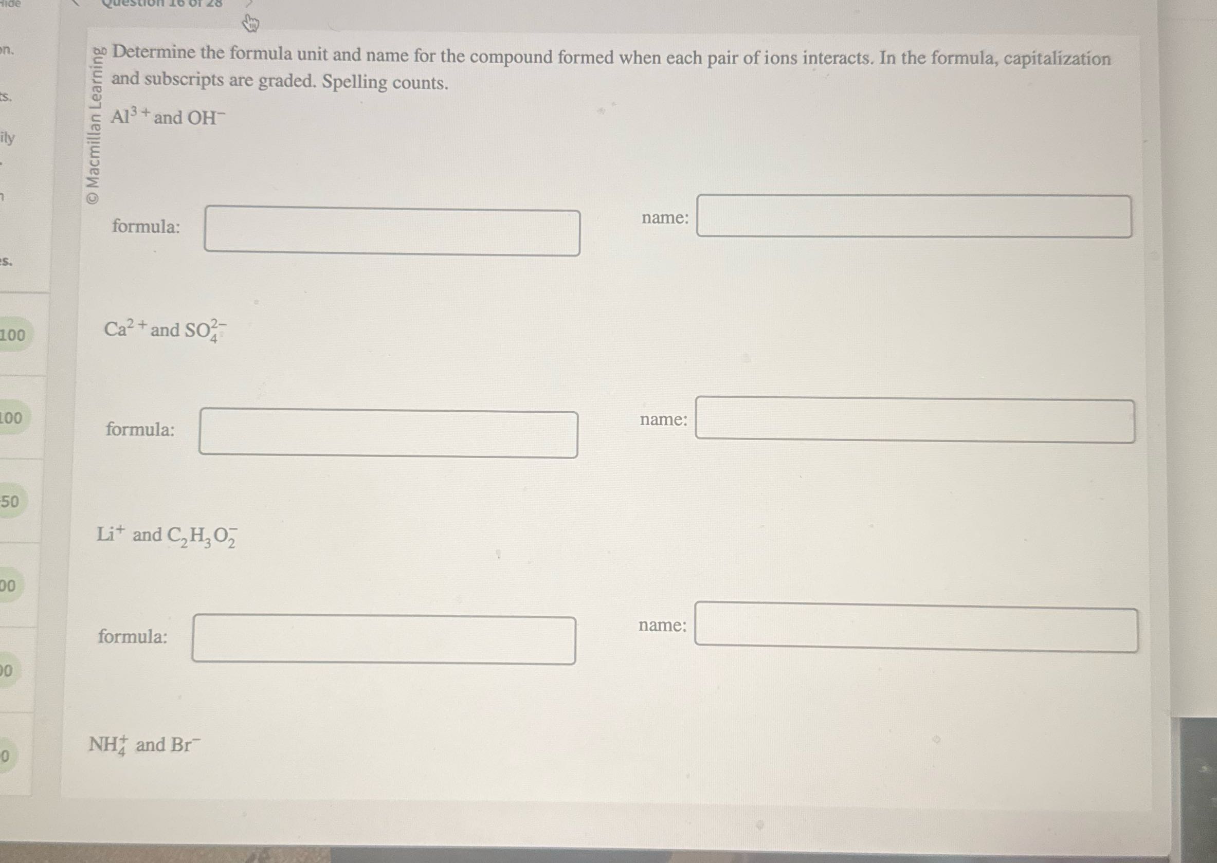 Determine the formula unit and name for the