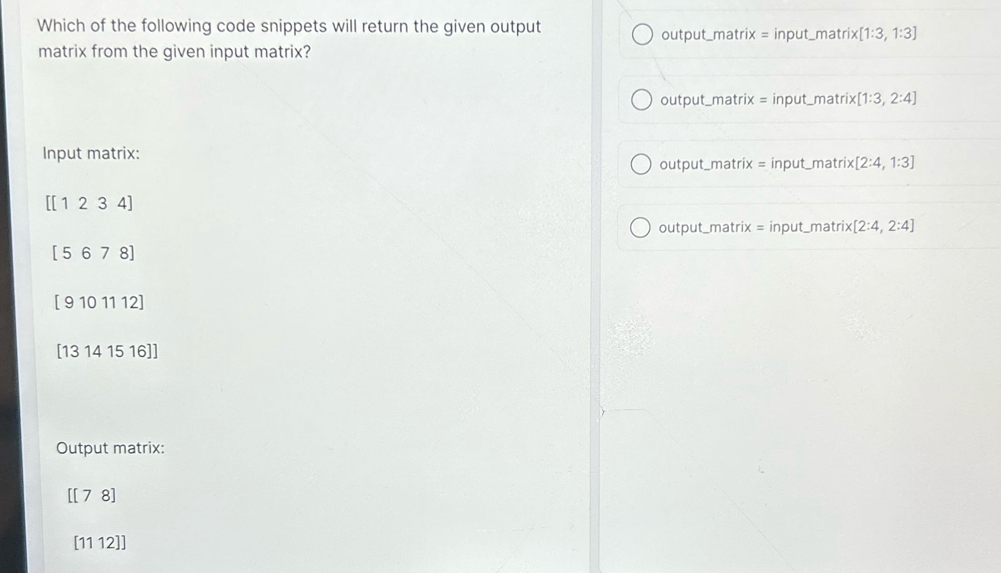 Which of the following code snippets will return