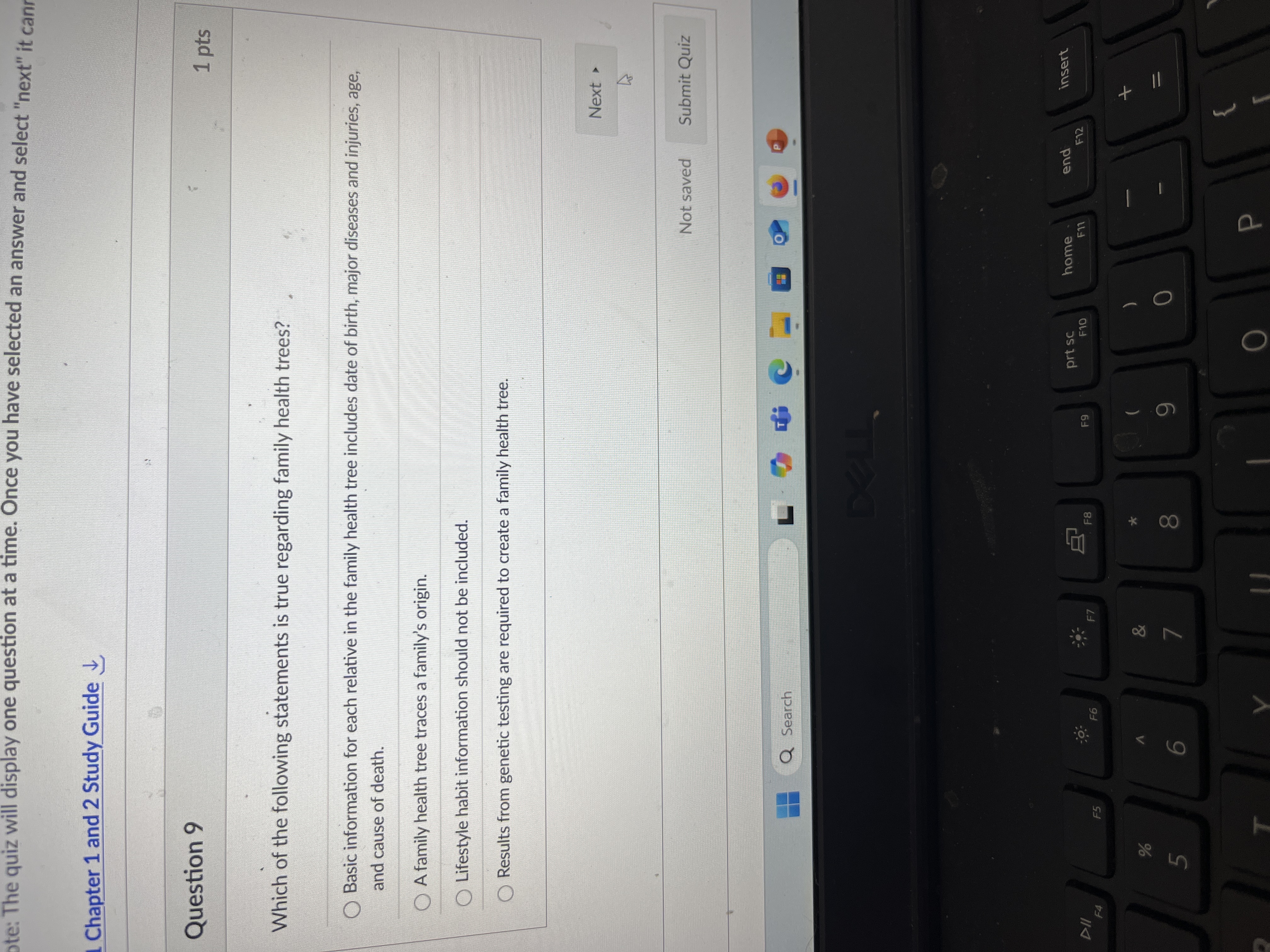 Answer te: The quiz will display one question at