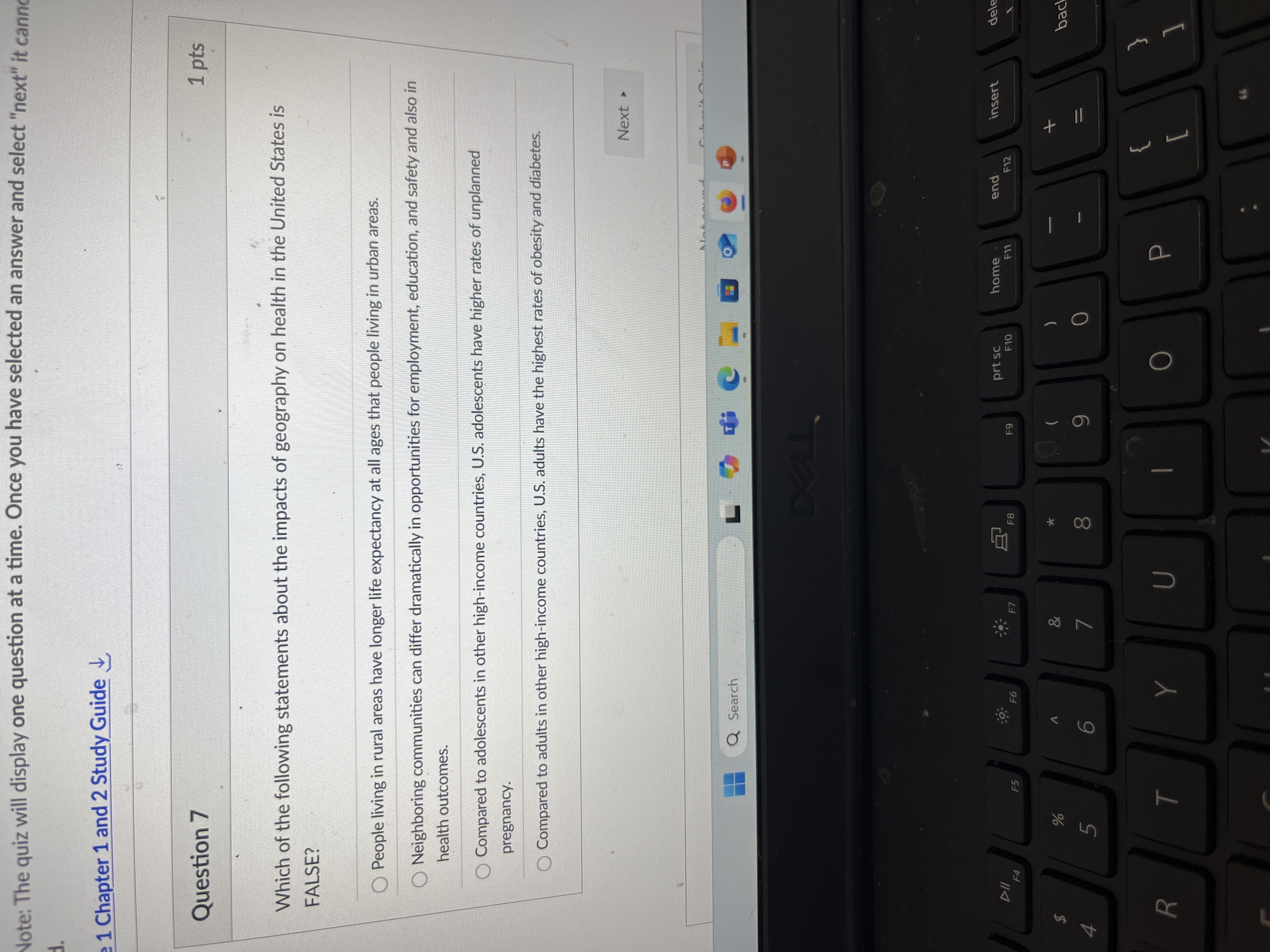 Answer Note: The quiz will display one question