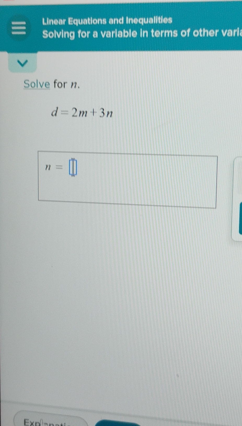 Linear Equations and Inequalities Solving for a