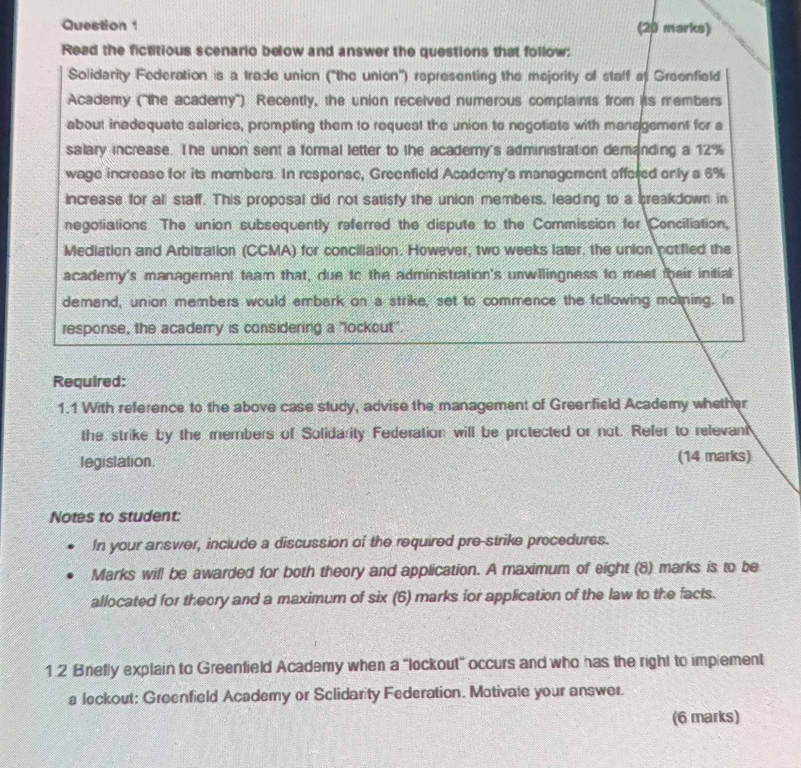 Question ! (20 marks) Read the fictitious