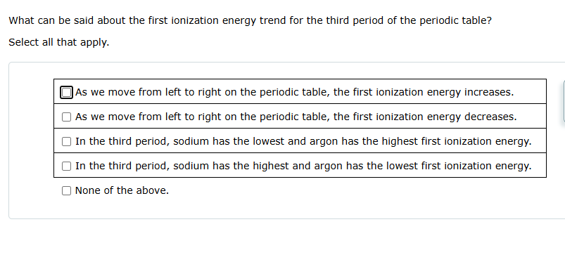 SOLVE What can be said about the first ionization