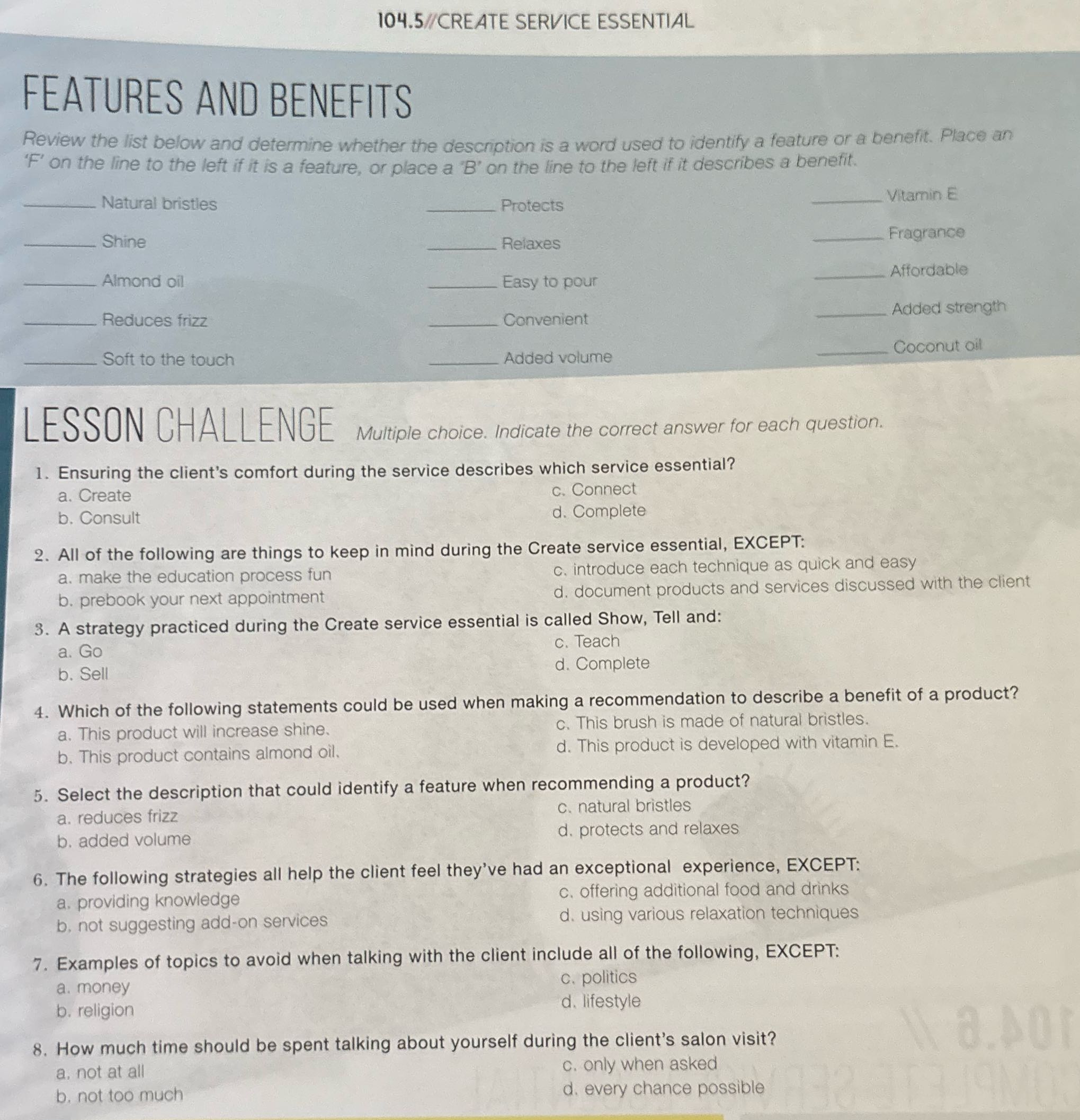 104.5//CREATE SERVICE ESSENTIAL FEATURES AND