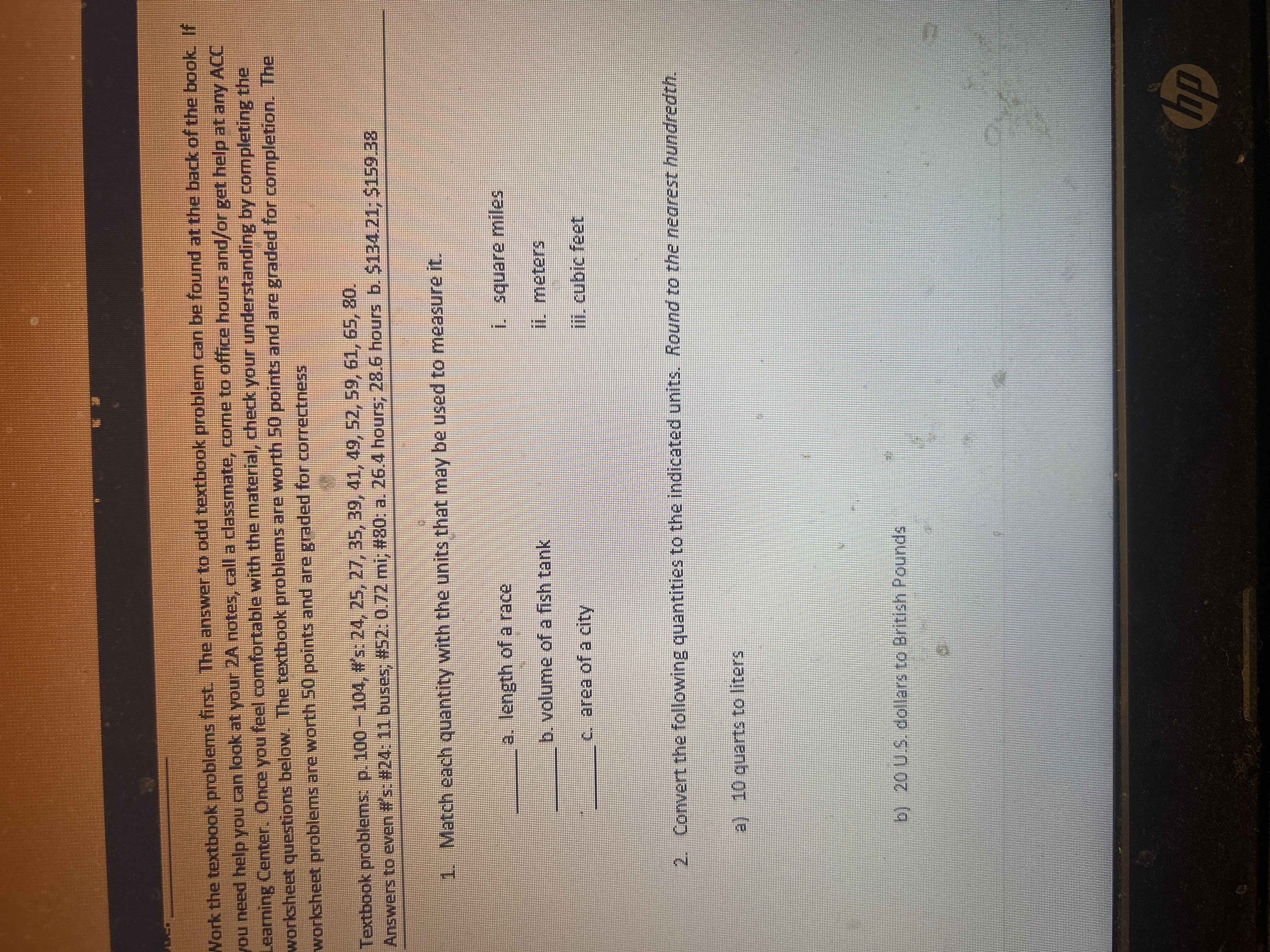 Please solve this Work the textbook problems