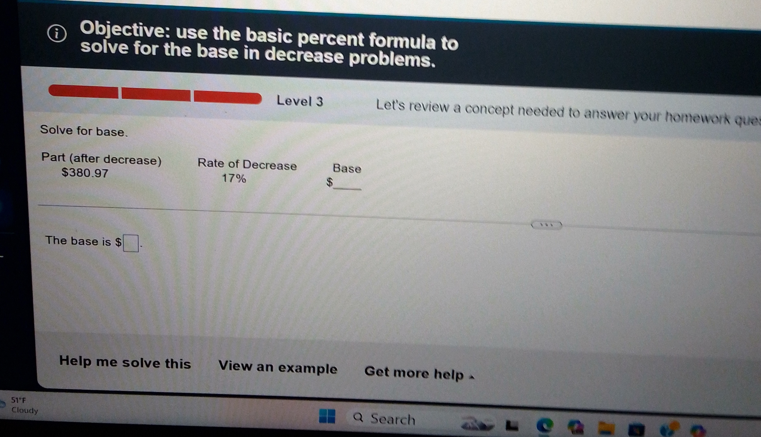 Objective: use the basic percent formula to the
