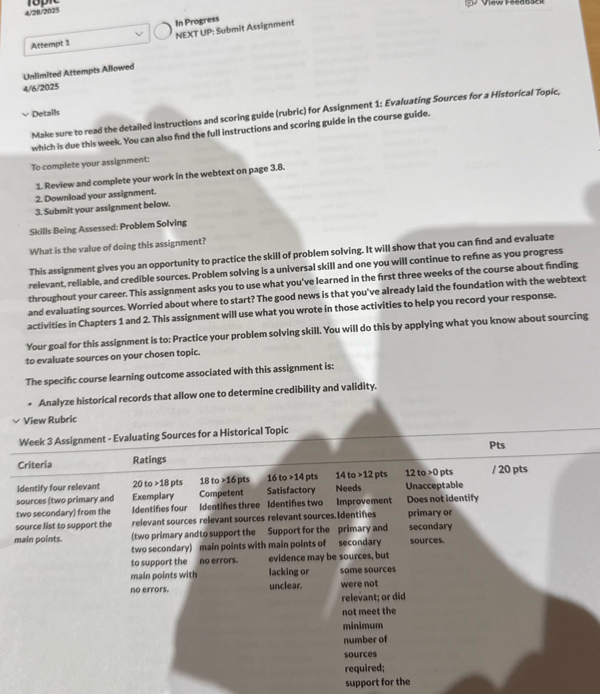 4/28/2025 In Progress NEXT UP: Submit Assignment