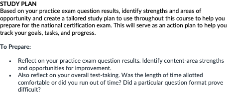 STUDY PLANBased on your practice exam question