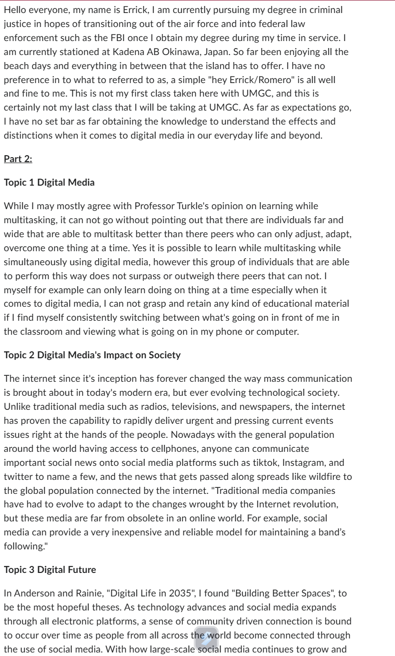 Reply to Errick's discussion post Hello everyone,