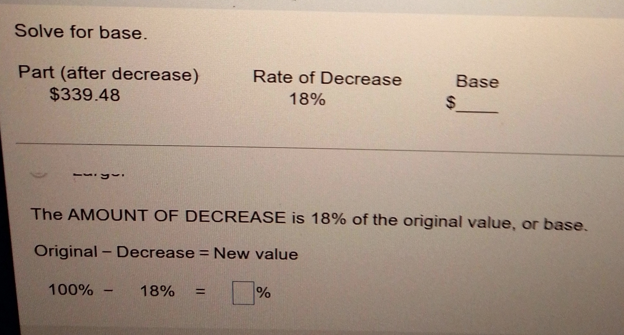 Solve for base. Part (after decrease) Rate of