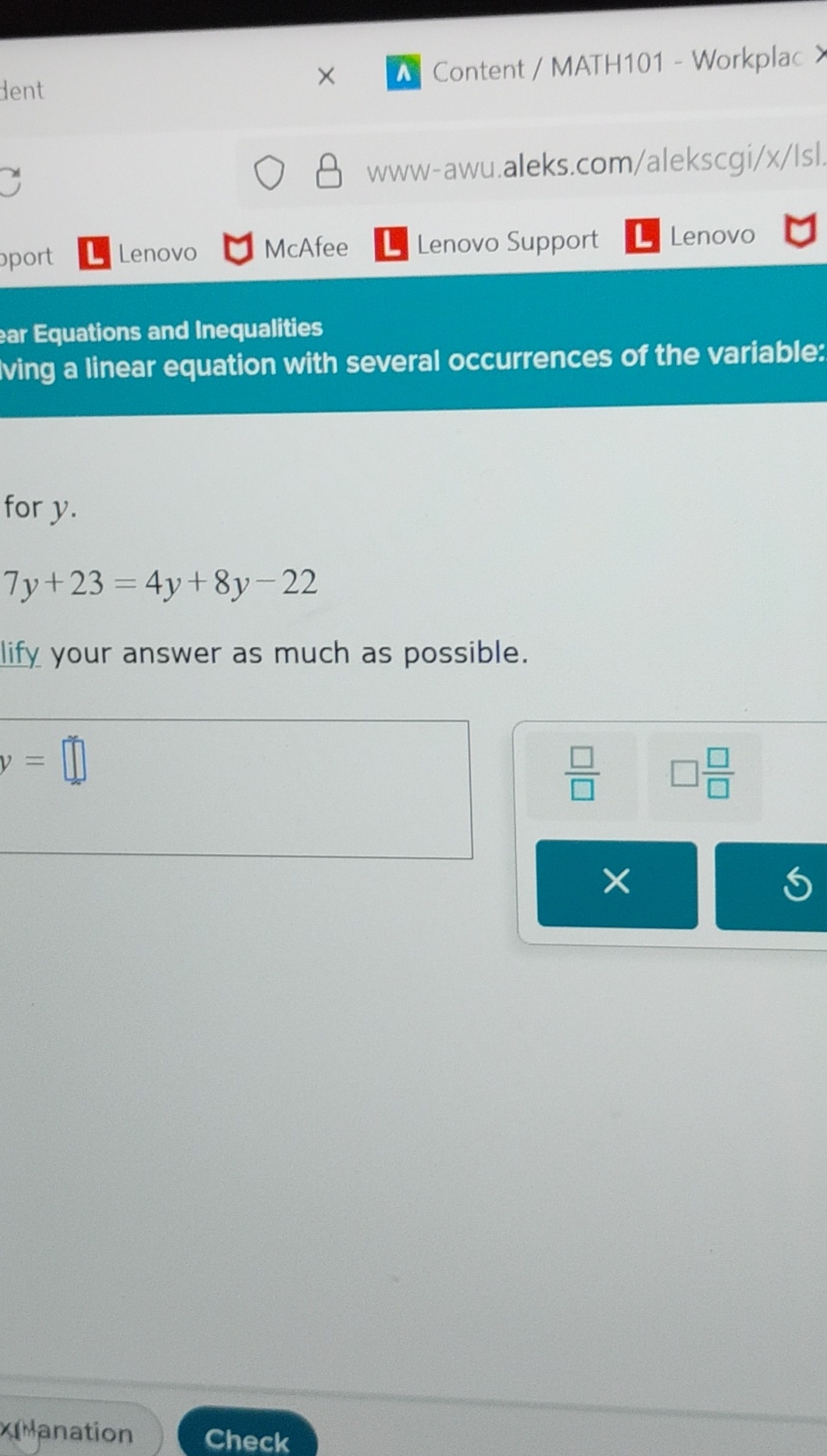dent X A Content / MATH101 - Workplac > O &