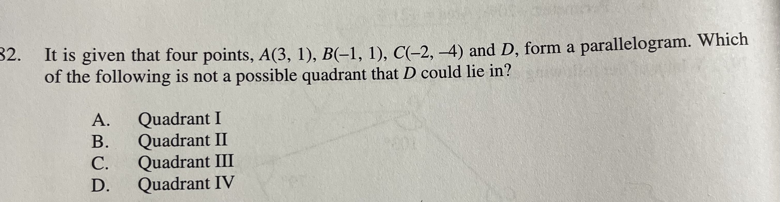 32. It is given that four points, A(3, 1), B(-1,