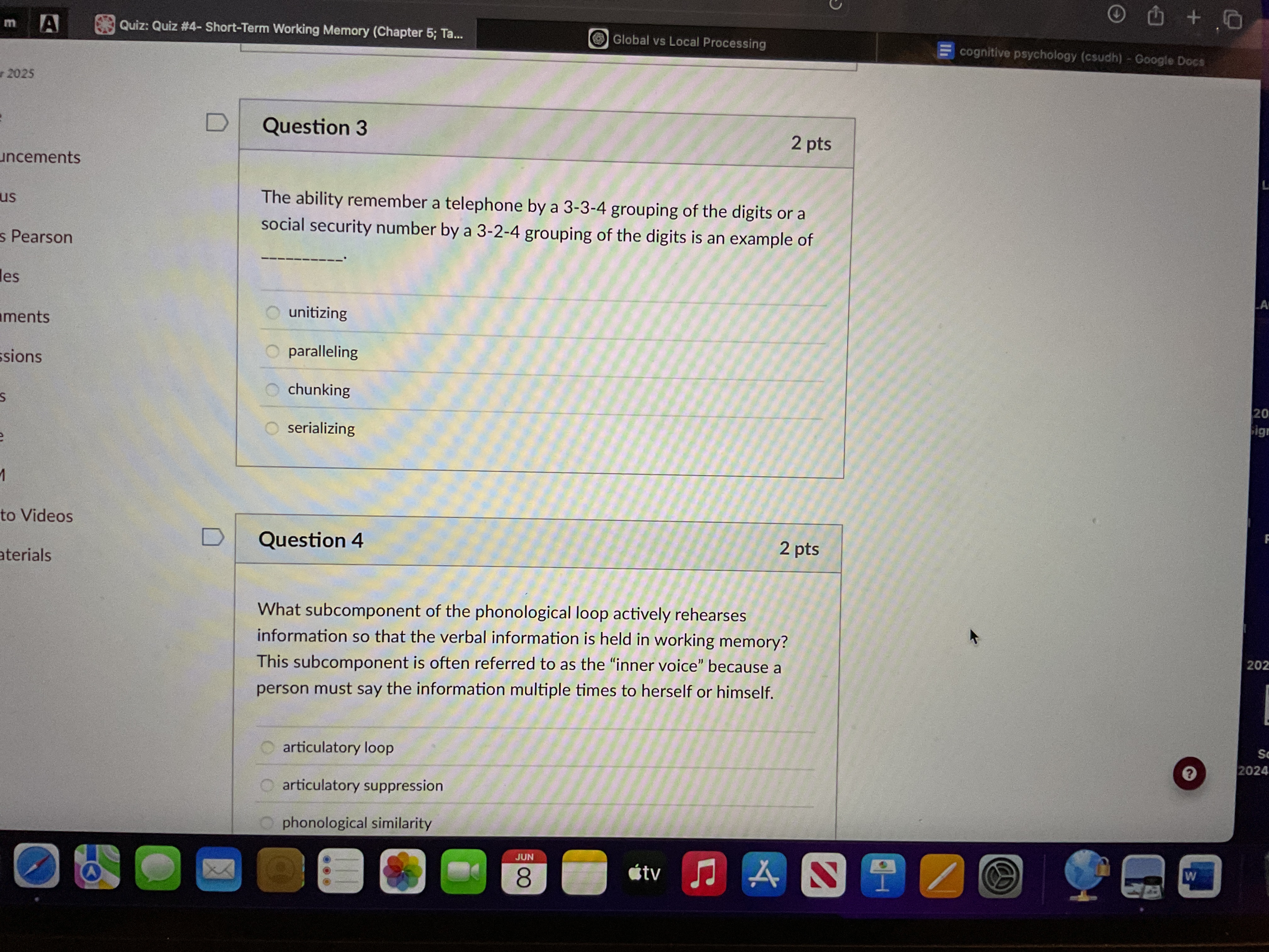 answer -Term Working Memory (Oar) sl cigs) The