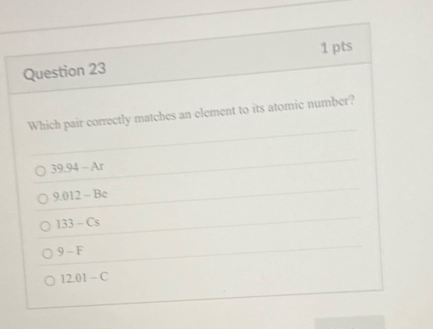 Question 23 1 pts Which pair correctly matches an