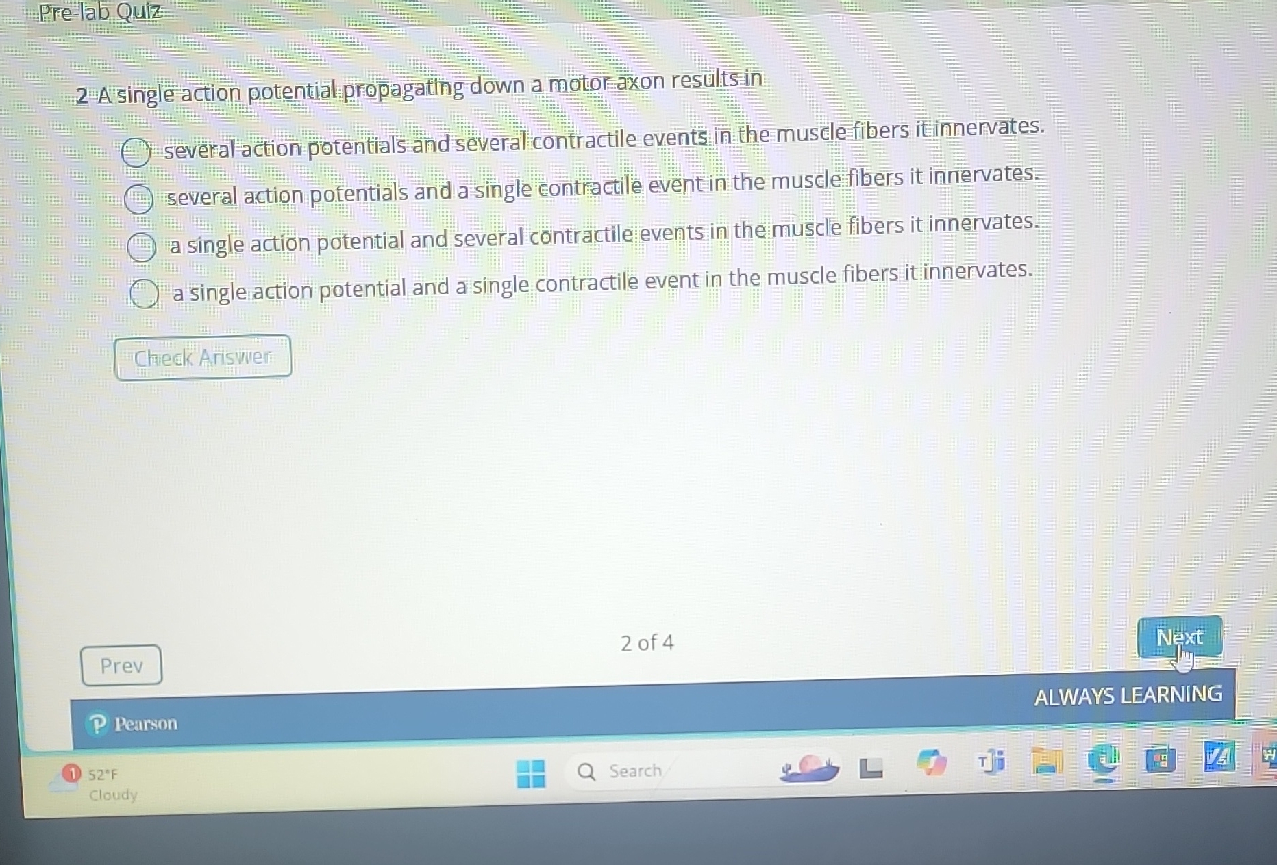 Pre-lab Quiz 2 A single action potential