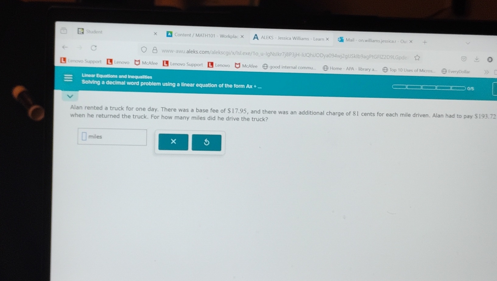 Student X Content / MATH101 - Workplac X A ALEKS