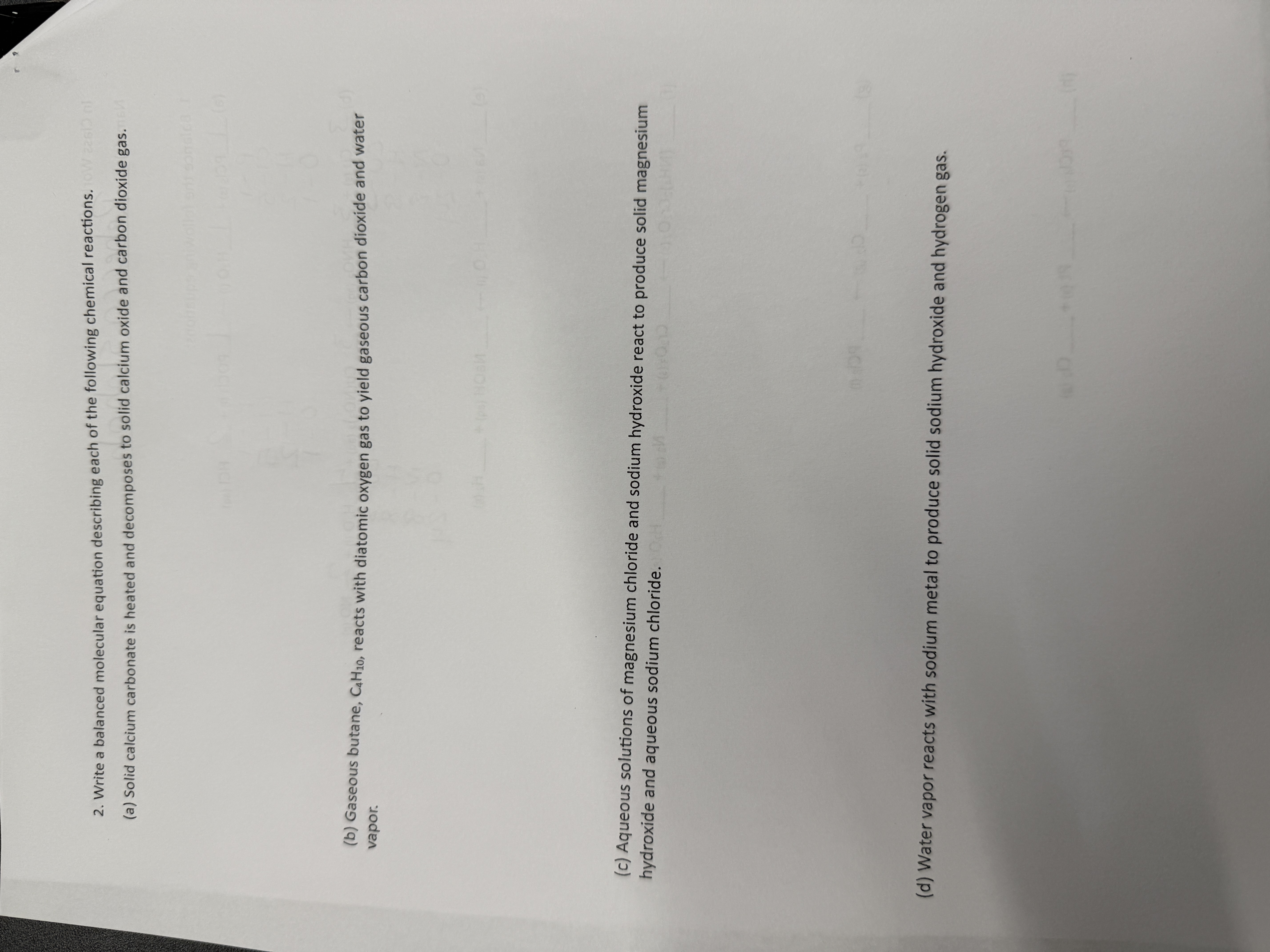 Write before and after balanced answers OW 22613