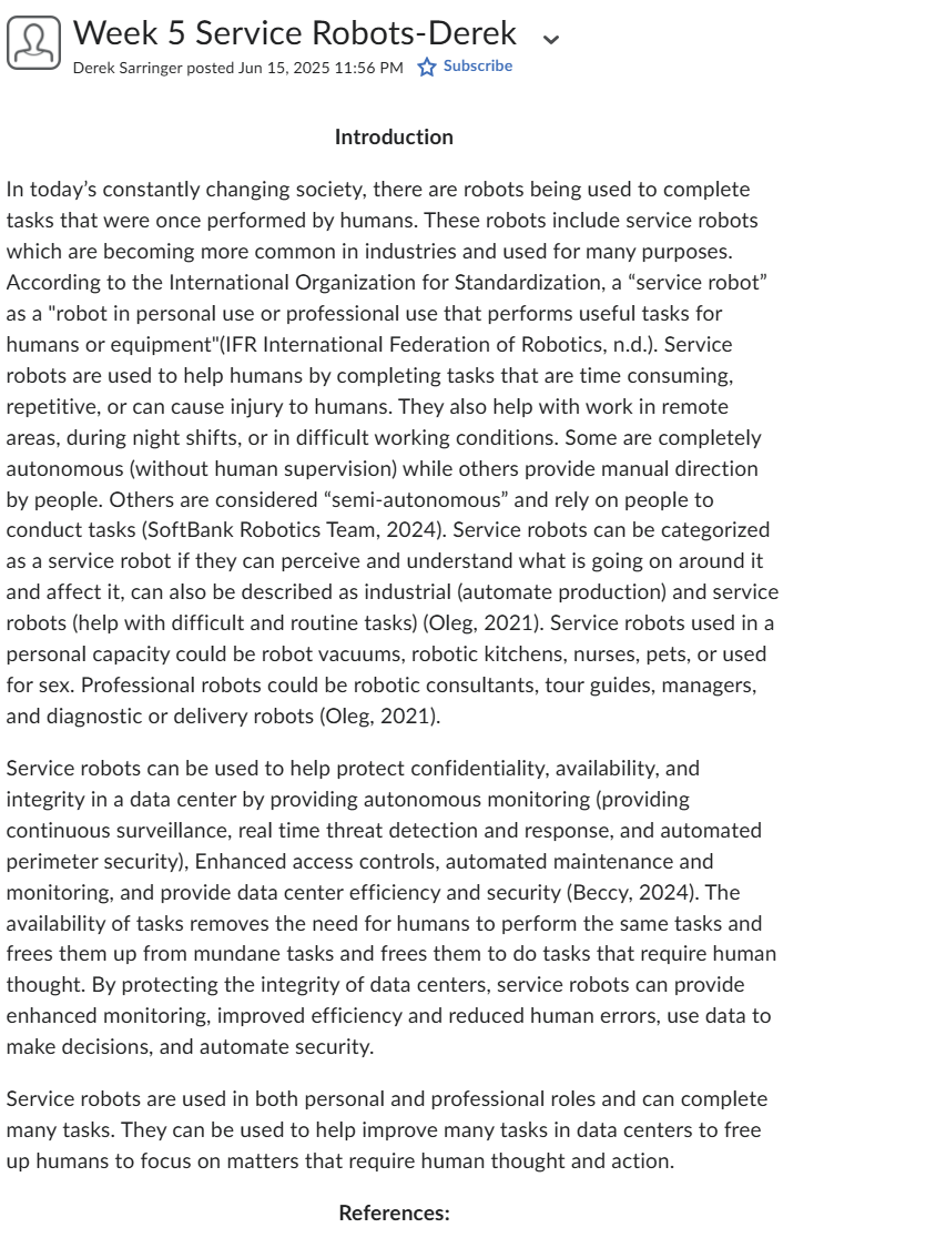 Paragraph reply to Derek Week 5 Service