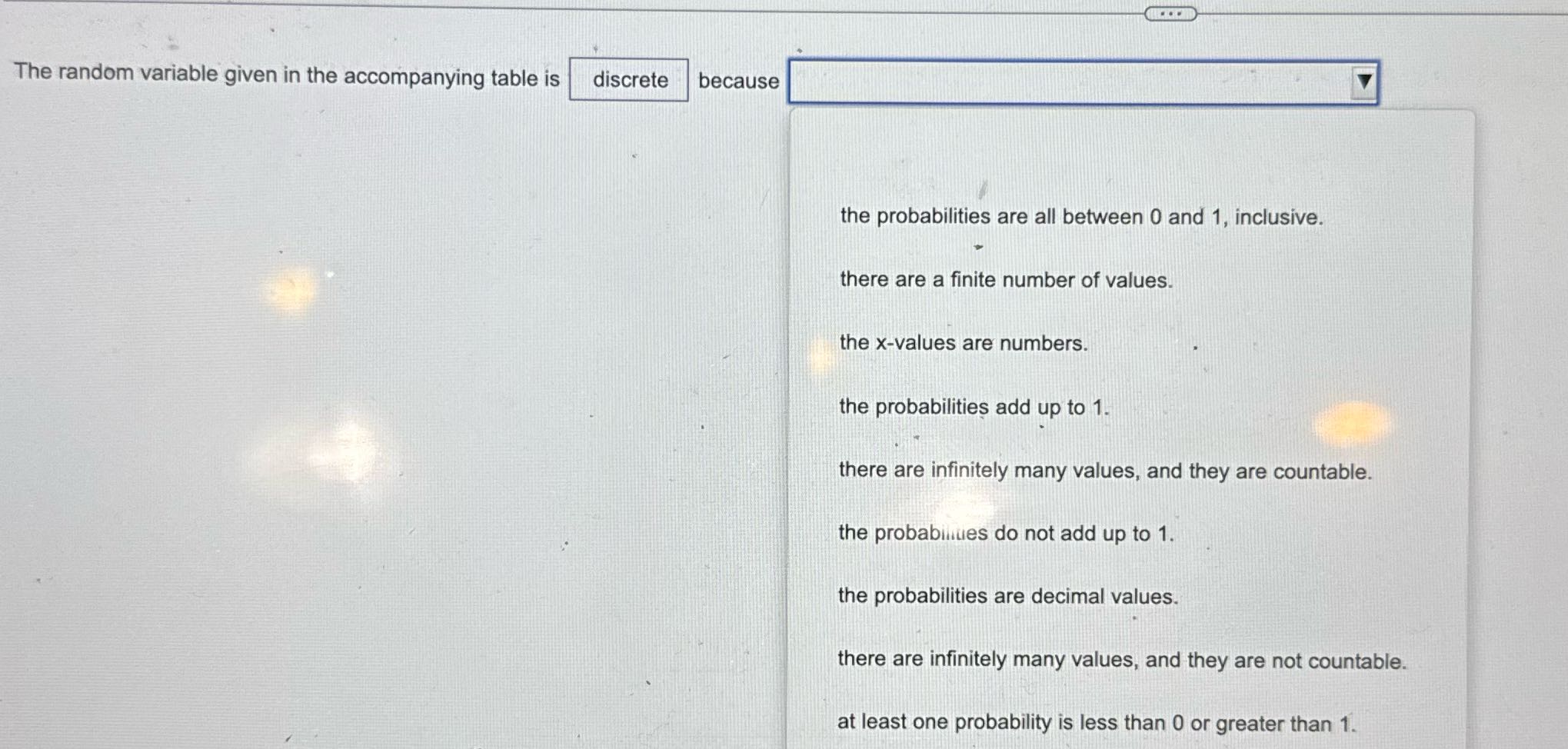 The random variable given in the accompanying