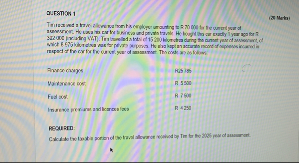 QUESTION 1 ( 2 0 Marks ) Tim received a travel