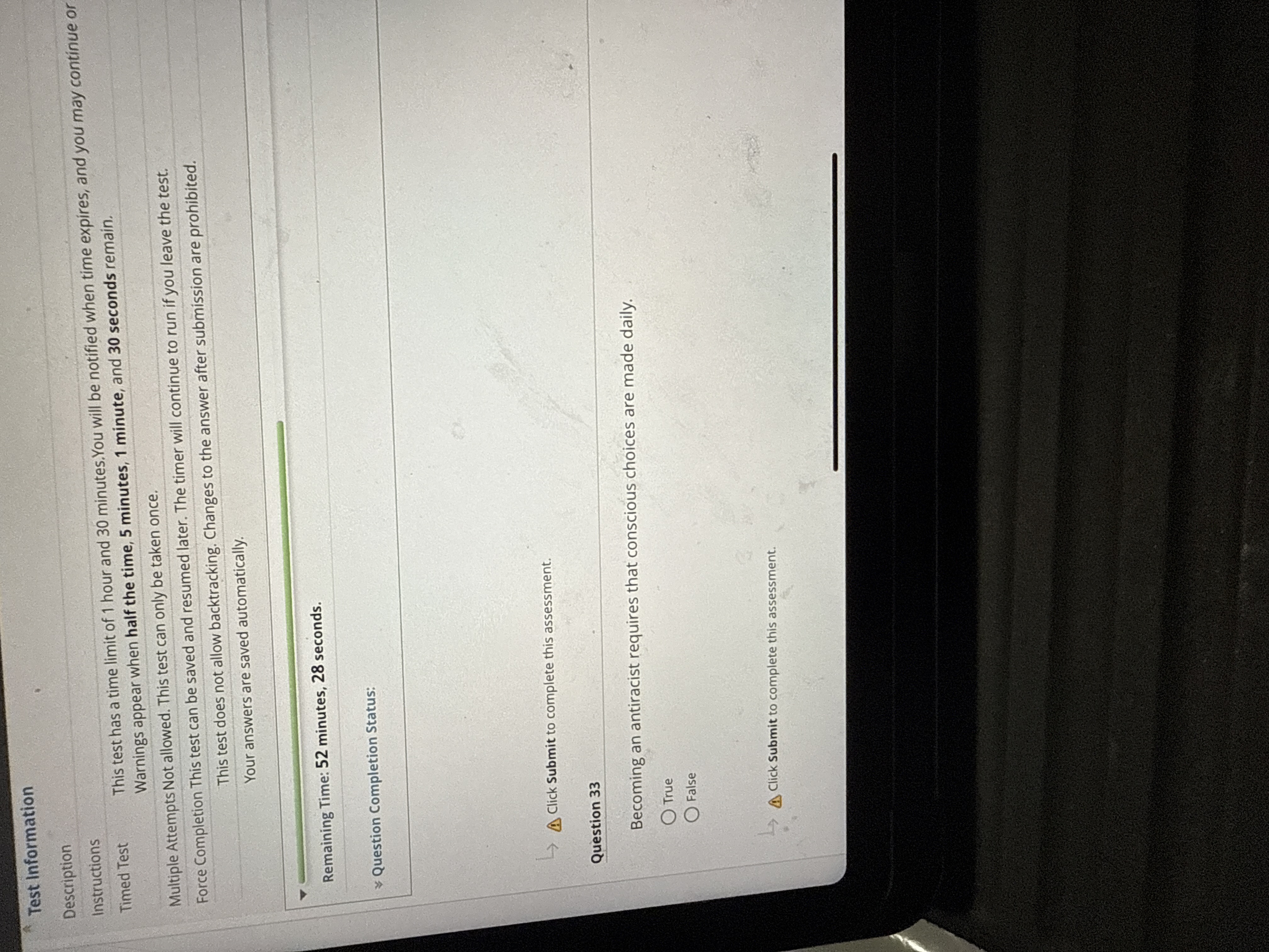 J Test Information Description Instructions Timed