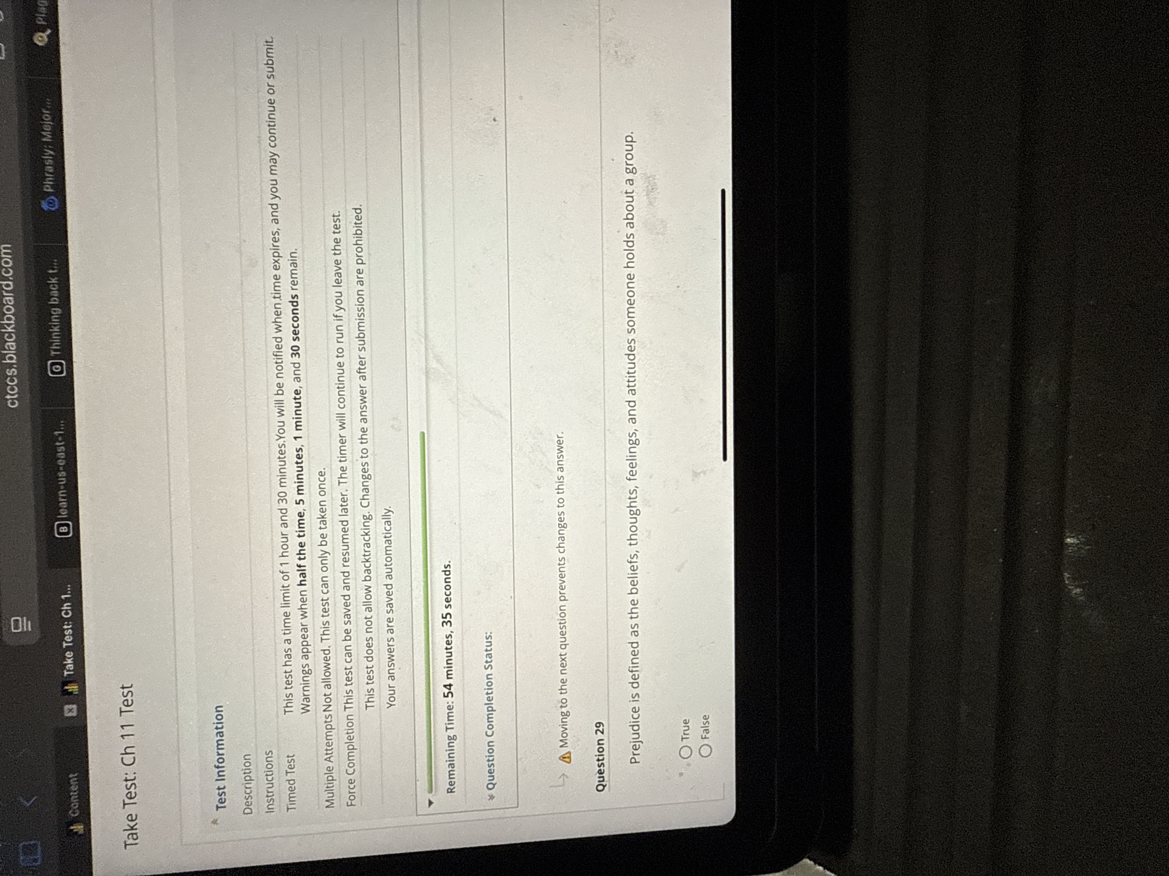 N ctccs.blackboard.com content Take Test: Ch 1...