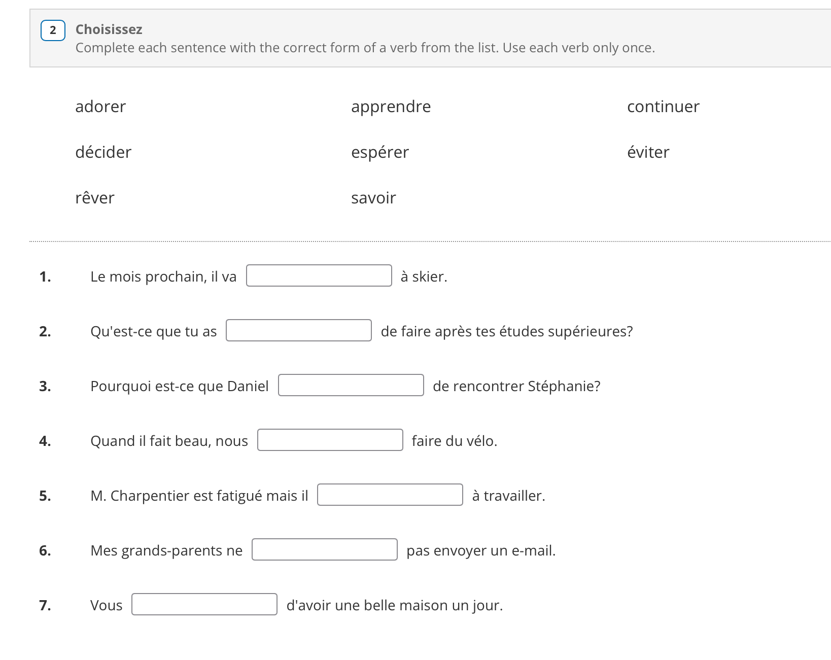 Answer this 2 Choisissez Complete each sentence