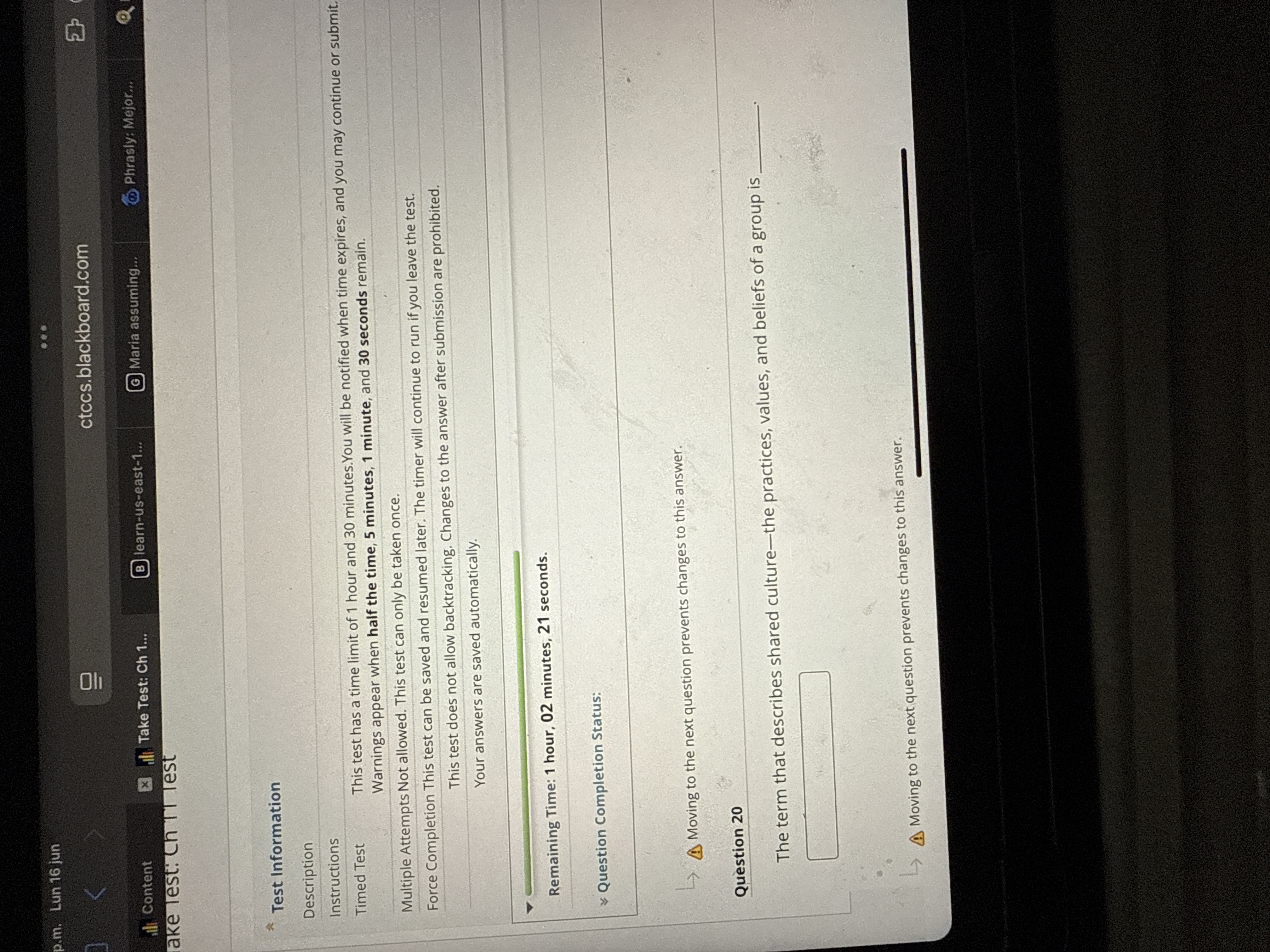 N p.m. Lun 16 jun ctccs.blackboard.com Content