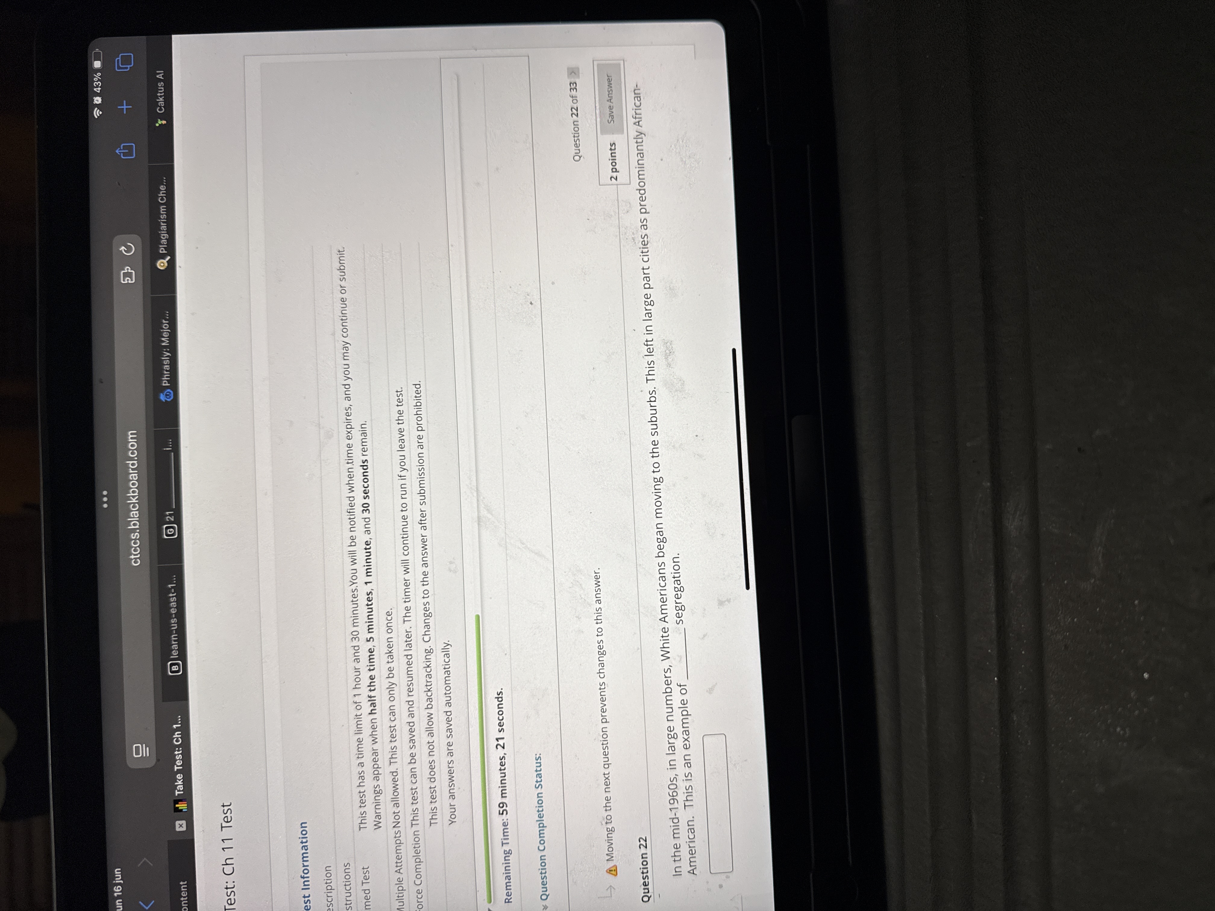 J un 16 jun . . . 43% O ctccs.blackboard.com +