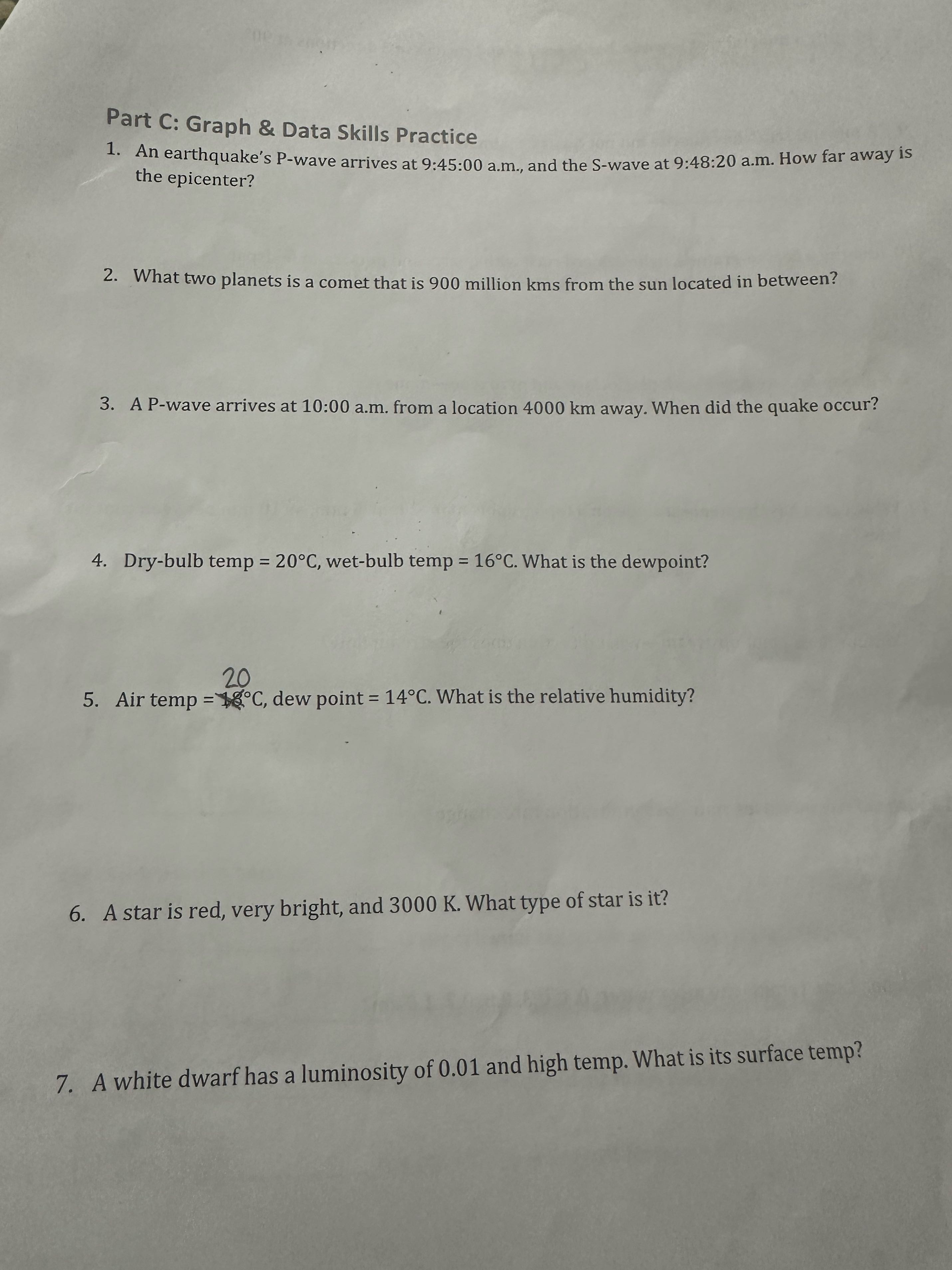 Part C: Graph & Data Skills Practice 1. An