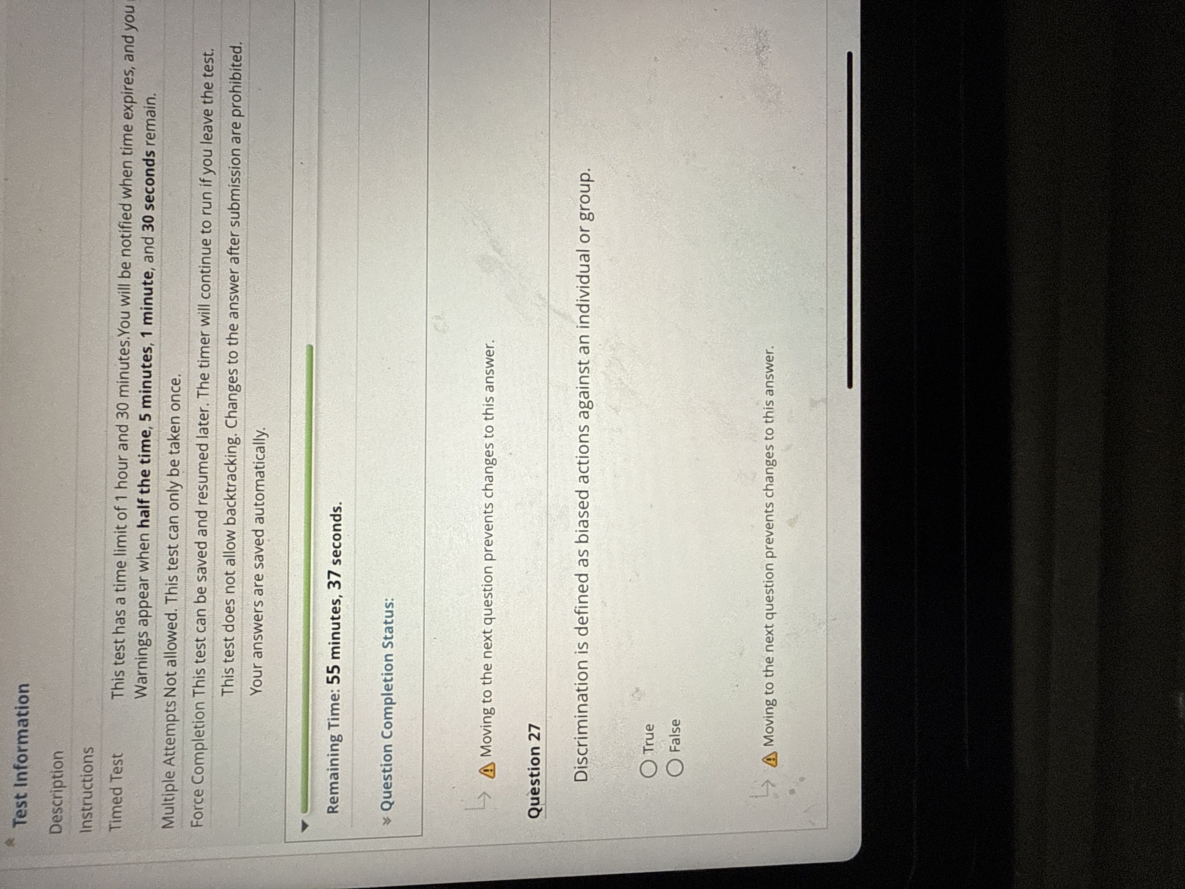 H Test Information Description Instructions Timed